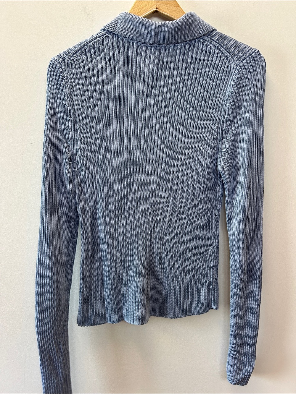 Vince Light Blue Ribbed Button-Front Collared Cardigan - Picture 5 of 7